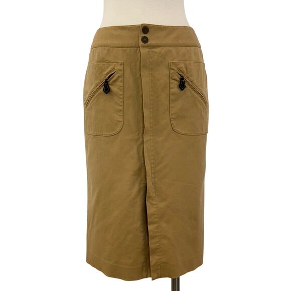 Ralph Lauren Black Label Front Zip Pencil Skirt Knee Length Tan Brown Size 4 Vtg - Picture 1 of 12